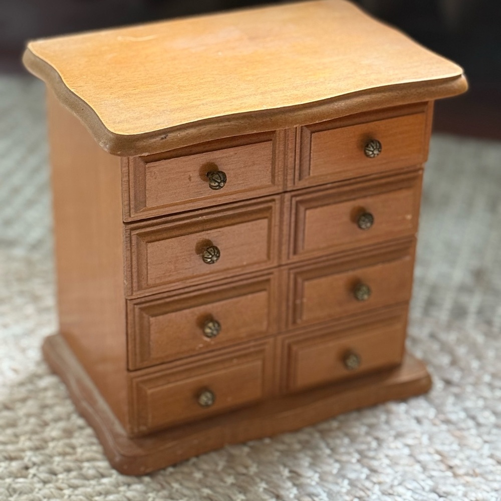 Vintage Wooden Jewelry Chest with Drawers